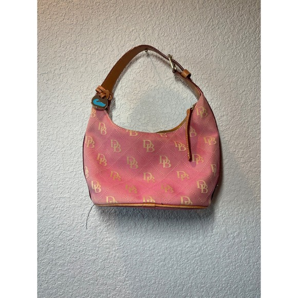 Dooney & Bourke Pink DB Monogram Canvas Leather Trim Shoulder Bag Purse Y2K - Picture 2 of 7